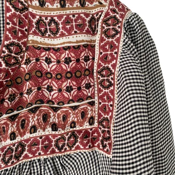 Veronica Beard Rosie Silk Gingham Paisley Blouse black size 6 boho - Picture 4 of 10